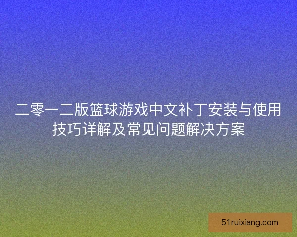二零一二版篮球游戏中文补丁安装与使用技巧详解及常见问题解决方案